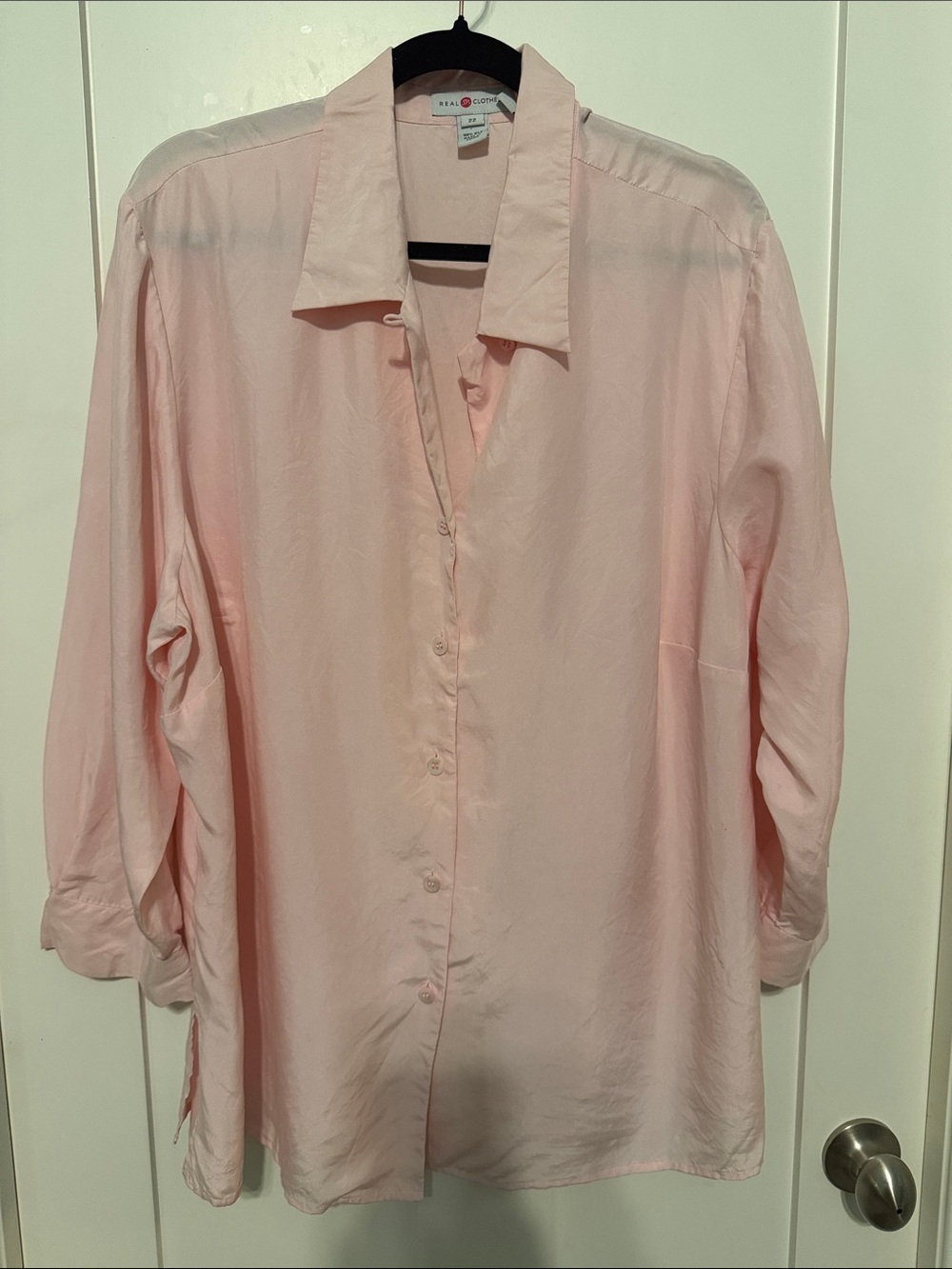 Real Clothes Saks Fifth Avenue 100% Silk Blush Pink Button-Down Plus Size 22